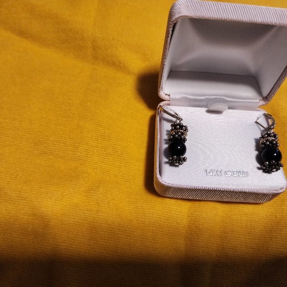 NEW PAIR IN BOX SILVER AND 14K GOLD EARRINGS - Picture 2 of 5